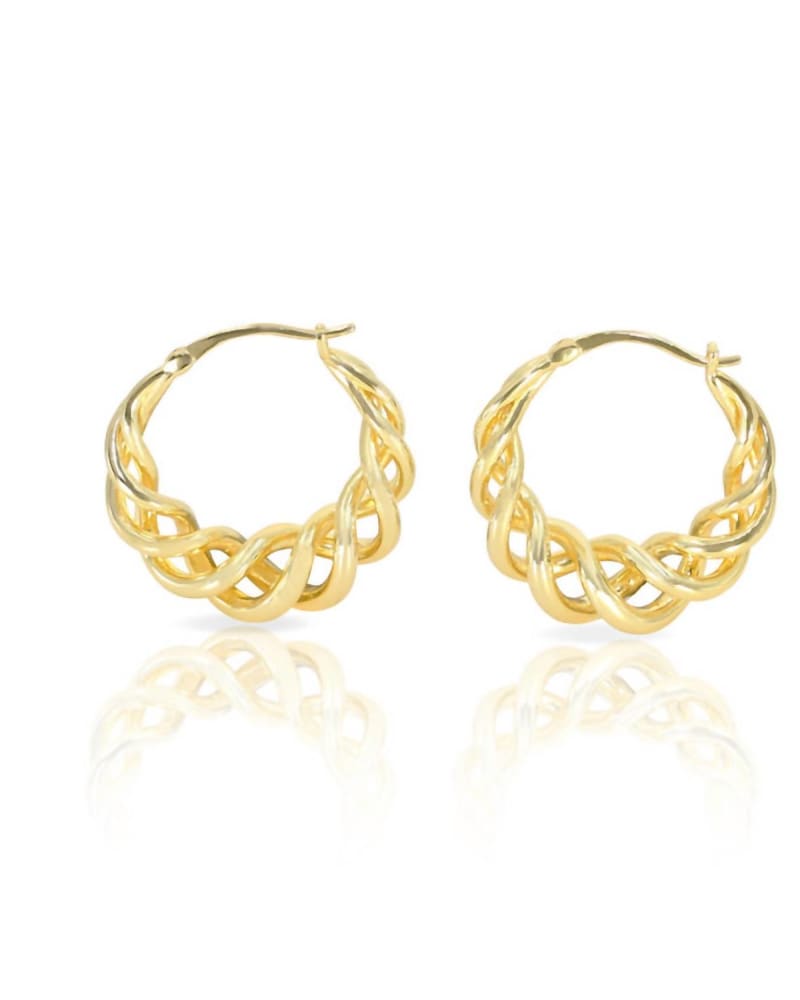 Front of a size O/S Twisted Hoops in Gold in Gold by JACKIE MACK DESIGNS. | dia_product_style_image_id:330886